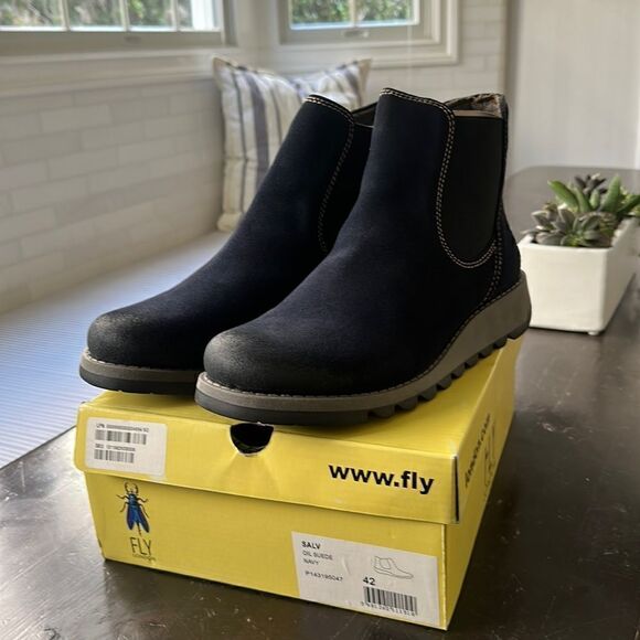 FLY LONDON WOMEN’S SALV BOOTS OIL SUEDE NAVY SIZE 42 NEW IN BOX - Picture 2 of 12